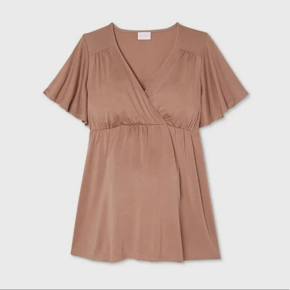 Isabel Maternity By Ingrid & Isabel Flutter Knit Maternity Top Brown NWT Sz XS